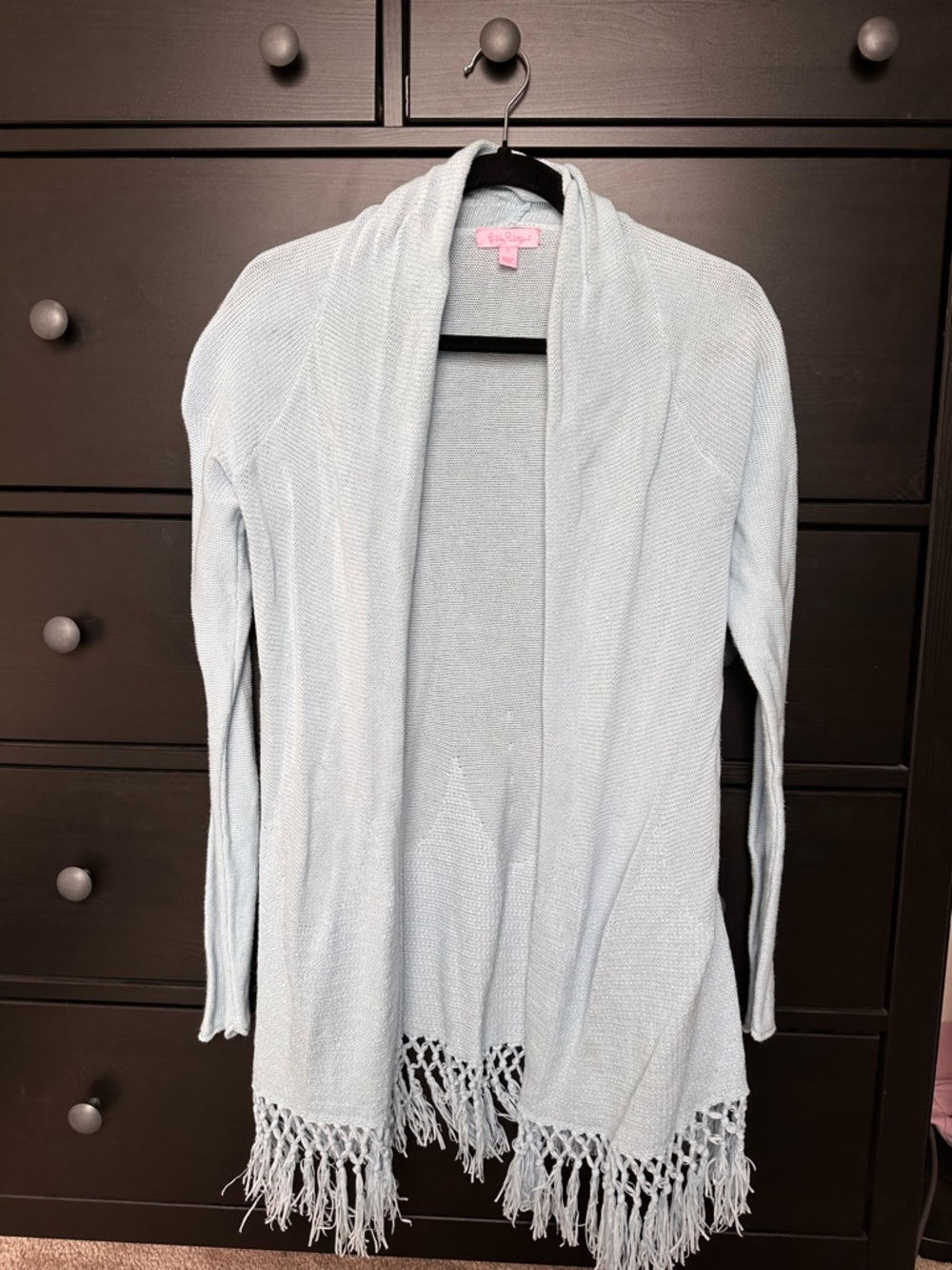 Lilly Pulitzer Light Blue Fringe Open-Front Cardigan
